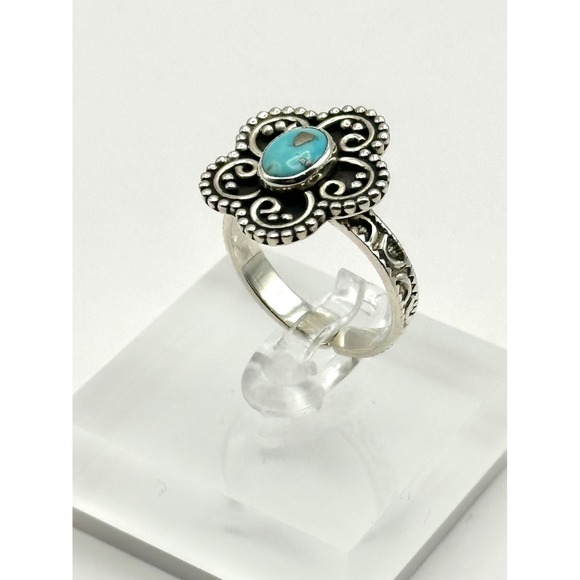 Turquoise Flower Southwestern Sterling Silver Adjustable‎ Ring - Picture 4 of 8